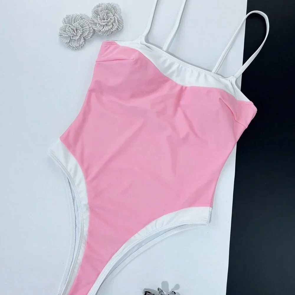 Pink Sexy Women's & Spaghetti Strap Fitted One-Piece Swimsuit